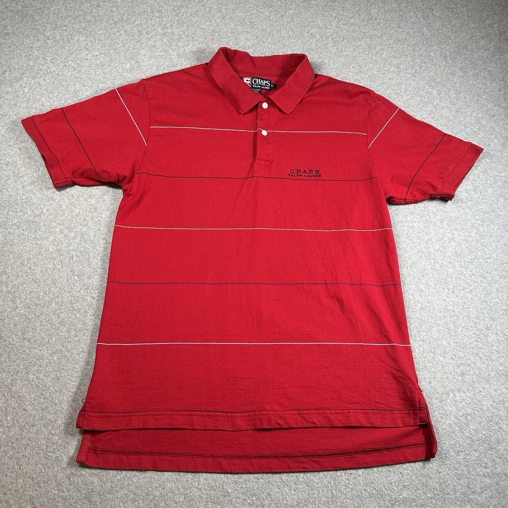 Vintage Chaps Ralph Lauren Red Striped Polo Shirt Mens Small Cotton Y2K‎